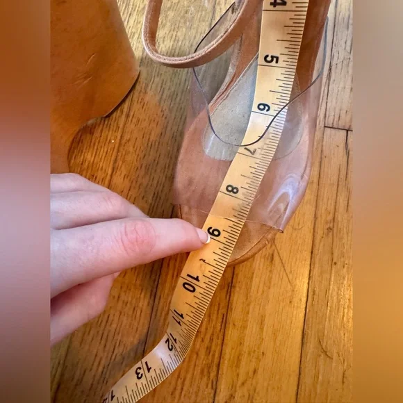 70s Vintage Wooden Wonder Wedge w Clear Vamp and Painted Details Sz 7 - Picture 8 of 13